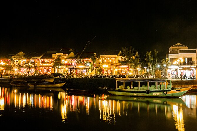 Coconut Basket boat, City tour, Boat ride, Night market from DN - Sunset, the Hoai River, and a paper lantern